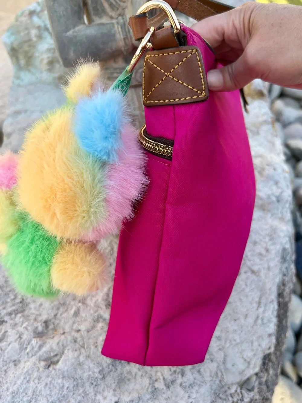 Dooney & Bourke Nylon Double Zip Crossbody Bag with New Rainbow LaBubu!